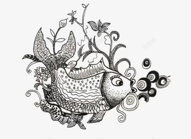 黑白小鱼插画png免抠素材_新图网 https://ixintu.com 创意 剪纸 图案 小鱼 插画 窗花 装饰
