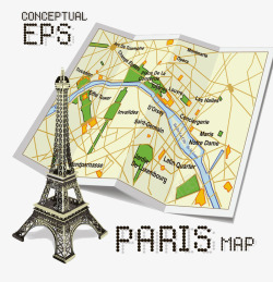 地图模型法国巴黎铁塔地图高清图片