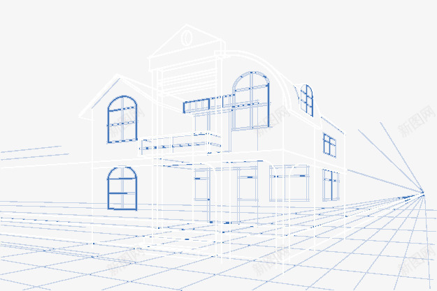 时尚线性房子模型png免抠素材_新图网 https://ixintu.com 底纹背景 底纹边框 建筑模型 建筑物手稿 建筑蓝色背景 建筑设计 矢量素材 线性线条