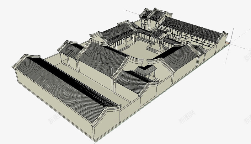 古建四合院png免抠素材_新图网 https://ixintu.com 3D模型 3D设计模型 古建模型 四合院 室外模型