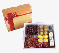 高端葡萄酒水果拼盒礼盒高清图片
