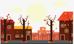 城市秋天美丽街景矢量图素材