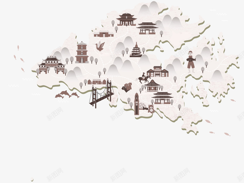 香港旅行矢量图ai免抠素材_新图网 https://ixintu.com 坐标 建筑 扁平 旅游素材 设计 矢量图