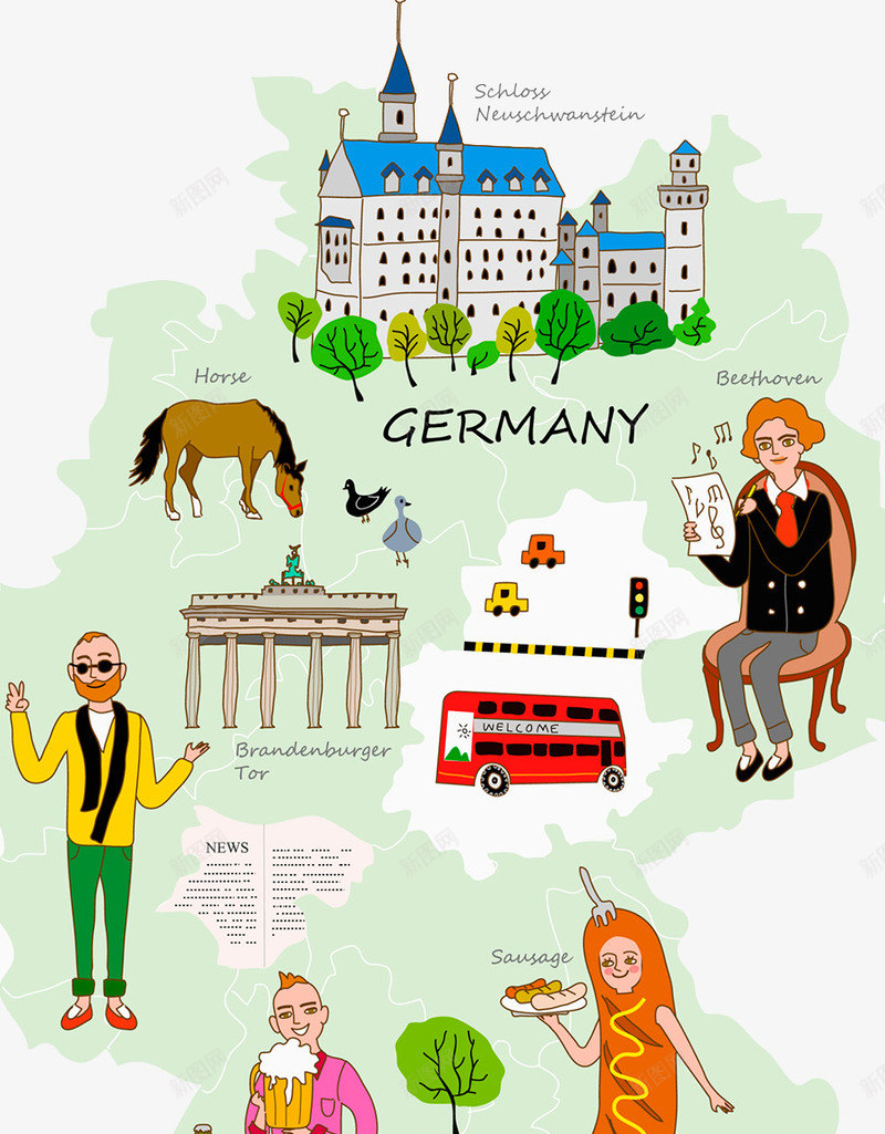 德国旅游地图png免抠素材_新图网 https://ixintu.com 卡通 德国啤酒 德国地图 柏林