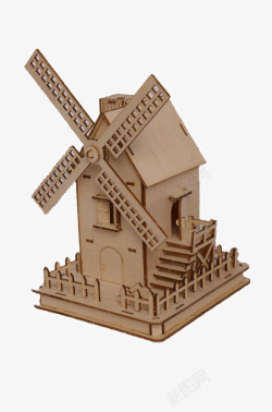 木制风车木头做的漂亮建筑模型高清图片