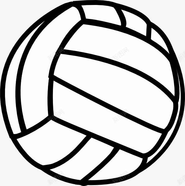 黑白线条的排球图标png_新图网 https://ixintu.com 圆形 手绘 排球 运动器材 黑白线条