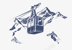 冰峰风景游览车和雪山矢量图高清图片