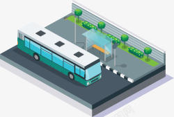 公交站模型绿色公交立体模型矢量图高清图片