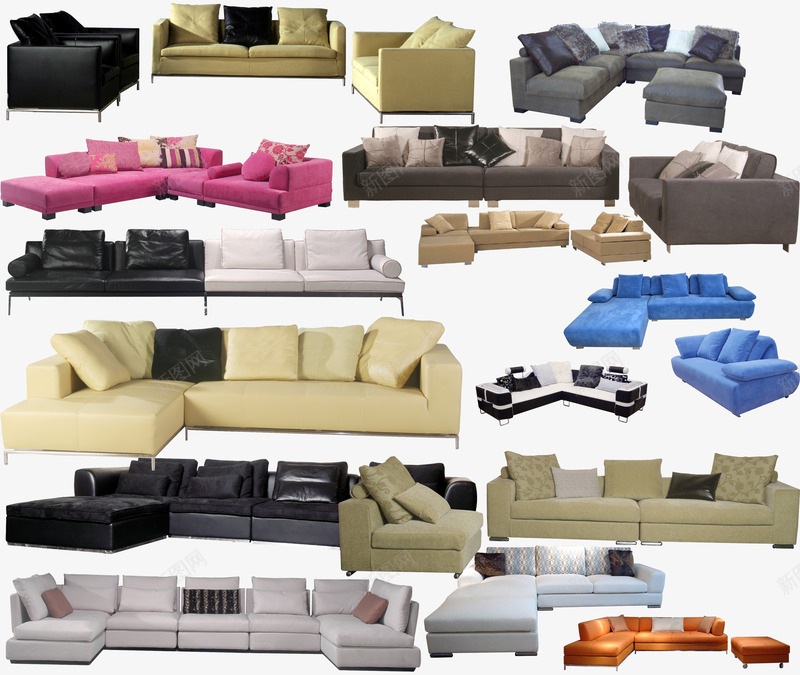 客厅沙发psd免抠素材_新图网 https://ixintu.com 手绘沙发模型 沙发 皮沙发 长型沙发