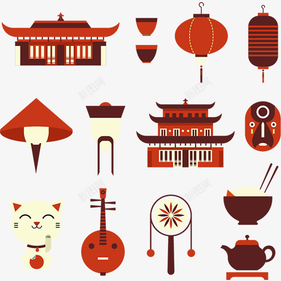 中国风格古典装饰物png免抠素材_新图网 https://ixintu.com 灯笼 玩具 红色 脸谱