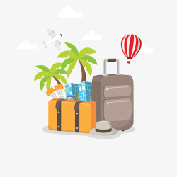 度假热气球去旅游的行李矢量图高清图片