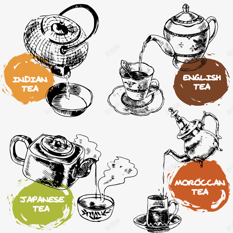 下午茶手绘茶壶png免抠素材_新图网 https://ixintu.com 印度奶茶 手绘 摩洛哥茶 日本茶 热气 英国茶 茶 茶具 茶壶 茶杯