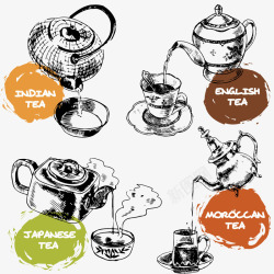 印度奶茶下午茶手绘茶壶高清图片