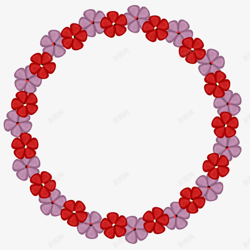 红色紫色的小花围成的圈png免抠素材_新图网 https://ixintu.com 圆圈 紫花 红花 花朵