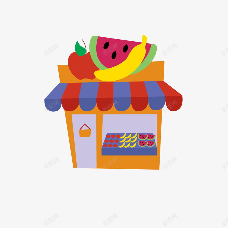 橙色水果商店模型矢量图ai免抠素材_新图网 https://ixintu.com 商店 商店模型 橙色 水果 水果商店 红色 黄色 矢量图