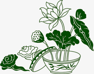 手绘荷花png免抠素材_新图网 https://ixintu.com 工笔画 线条 绿色 荷花