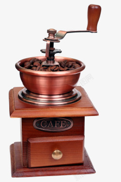 浅棕色手动手磨咖啡机手磨半自动咖啡机高清图片