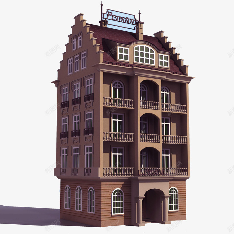 独栋别墅模型png免抠素材_新图网 https://ixintu.com 免扣 建筑素材 模型 褐色