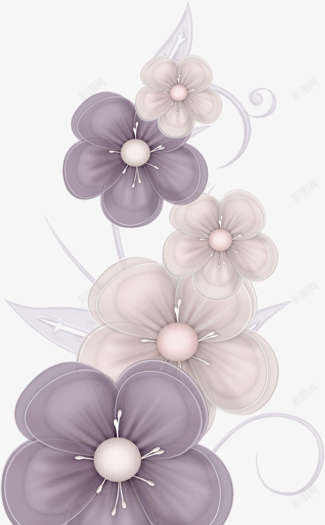 紫色丝绸花曲线装饰png免抠素材_新图网 https://ixintu.com 丝绸花 紫色 花