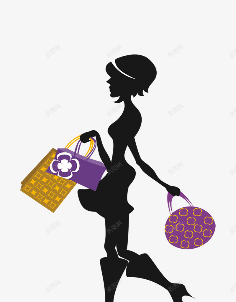 购物的女性png免抠素材_新图网 https://ixintu.com 手包 短发女生侧面剪影 购物狂欢节 购物袋