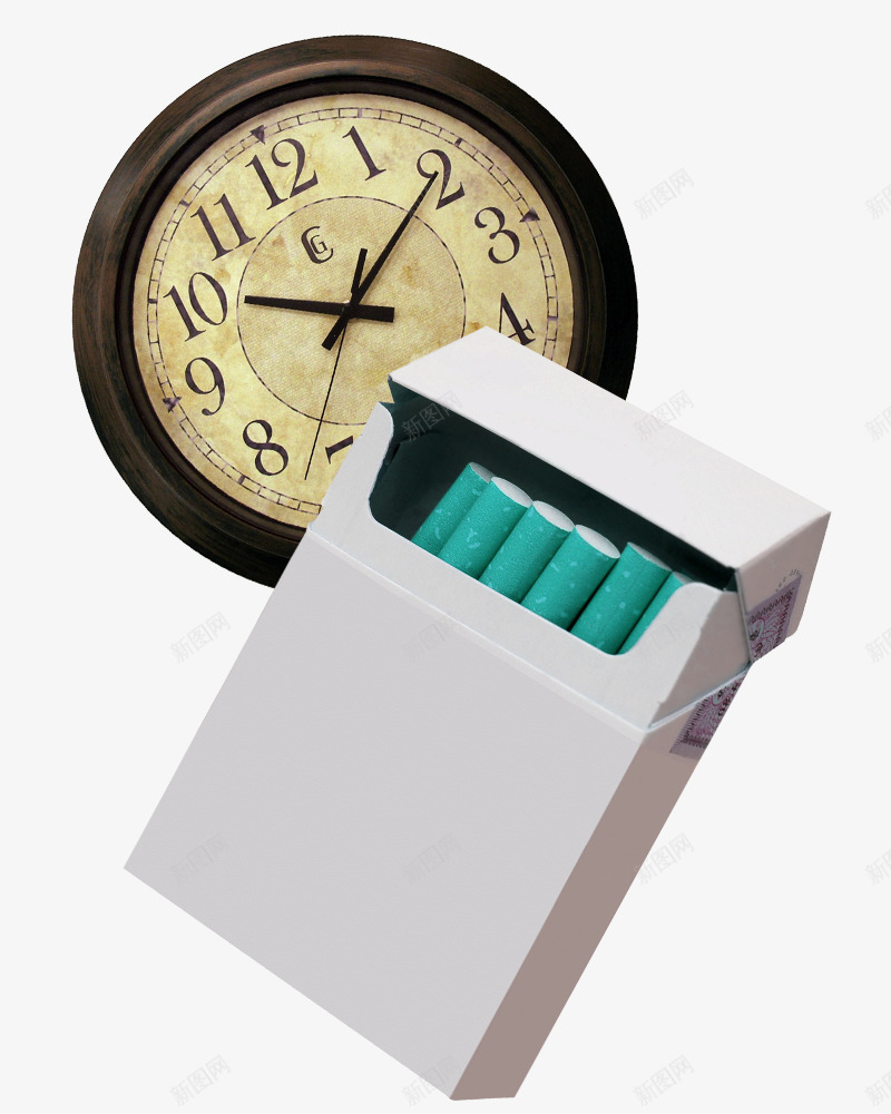 钟表烟盒香烟模型png免抠素材_新图网 https://ixintu.com 烟盒模型 钟表 青色烟嘴香烟 香烟模型