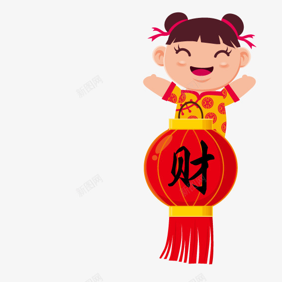 中国女娃娃矢量图ai免抠素材_新图网 https://ixintu.com 娃娃 新年 灯笼 矢量图