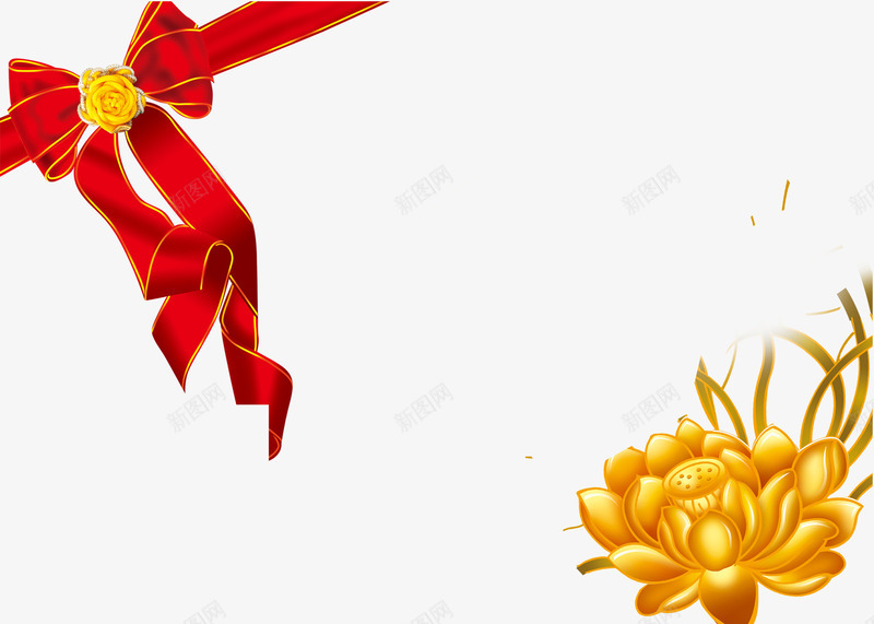 礼盒装饰png免抠素材_新图网 https://ixintu.com 礼盒装饰 红丝带 边角装饰 金色