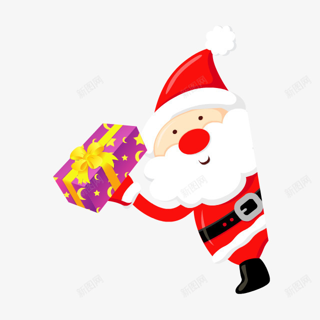 卡通红色圣诞老人紫色星星月亮礼盒png免抠素材_新图网 https://ixintu.com 卡通 圣诞老人 星星 月亮 礼盒 紫色 红色