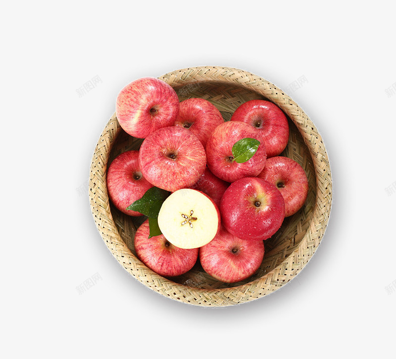 编制盘子里的苹果png免抠素材_新图网 https://ixintu.com 健康水果 切开的苹果 红色苹果 编制盘子 里的苹果