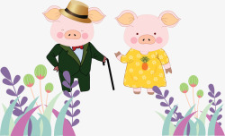 结婚小猪可爱卡通结婚小猪矢量图高清图片
