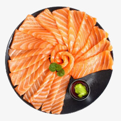 红色日本料理盘装三文鱼高清图片
