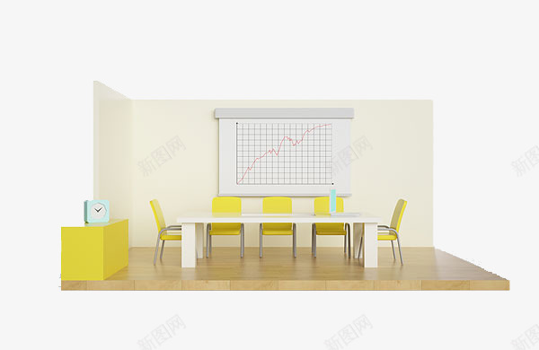 会议室房间png免抠素材_新图网 https://ixintu.com 会议室 图表 室内设计 房间模型 时钟 装修模板 装饰