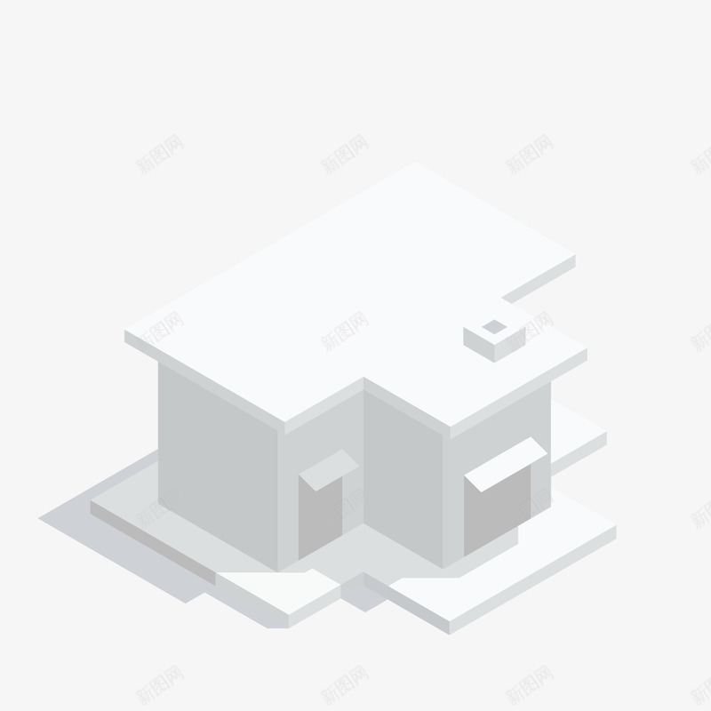 凸字形的白色模型矢量图ai免抠素材_新图网 https://ixintu.com 城市建筑 城市相关 套件模型 小屋 屋子 平房 建筑 等轴测 矢量图
