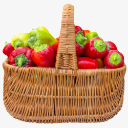 编织植物红色美味装满菜篮子的红灯笼椒实高清图片