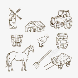 简约木桶手绘简约线条农场手账高清图片
