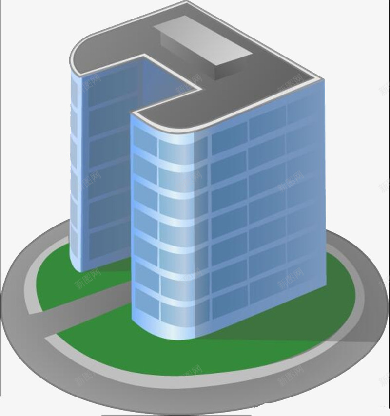 办公大楼png免抠素材_新图网 https://ixintu.com 方格子 椭圆 模型 立体 草地