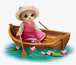 手绘划船的小猫咪素材
