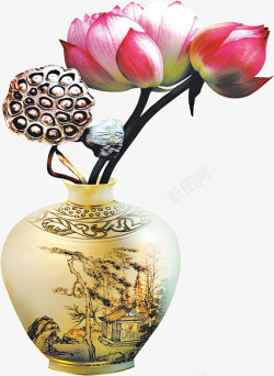 中国风花瓶荷花莲蓬素材