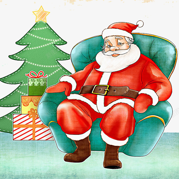 卡通坐在沙发上的圣诞老人png免抠素材_新图网 https://ixintu.com 圣诞树 坐在沙发上的圣诞老人 礼品 礼物 礼盒 绿色的沙发