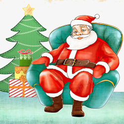 卡通坐在沙发上的圣诞老人素材