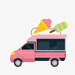 冰淇淋汽车扁平化粉色冰淇淋汽车高清图片