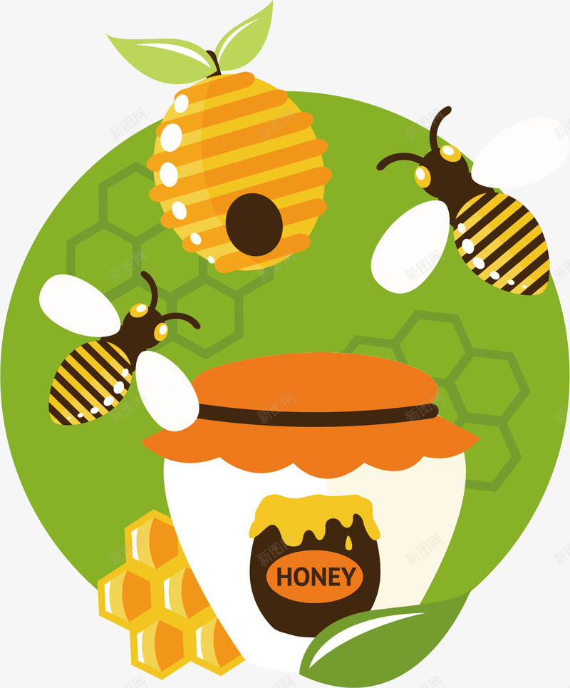 蜜蜂蜂蜜圆圈png免抠素材_新图网 https://ixintu.com 可爱 圆圈 彩色的 手绘 漫画 现代 矢量的 简约 蜜蜂