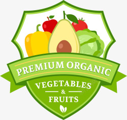 健康盾牌绿色蔬菜水果标签高清图片