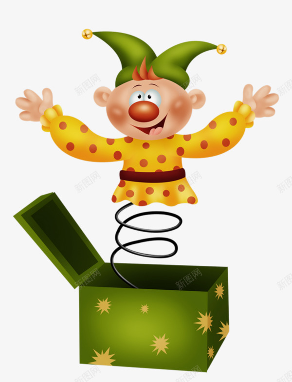 卡通绿色礼盒里面弹簧小丑png免抠素材_新图网 https://ixintu.com 卡通绿色礼盒 手绘弹簧小丑 手绘礼盒 礼盒里的弹簧小丑