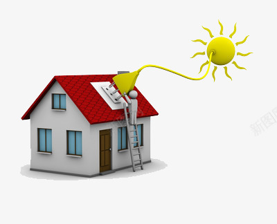 房屋上安装太阳能的模型png免抠素材_新图网 https://ixintu.com 太阳能 房屋 模型 能量