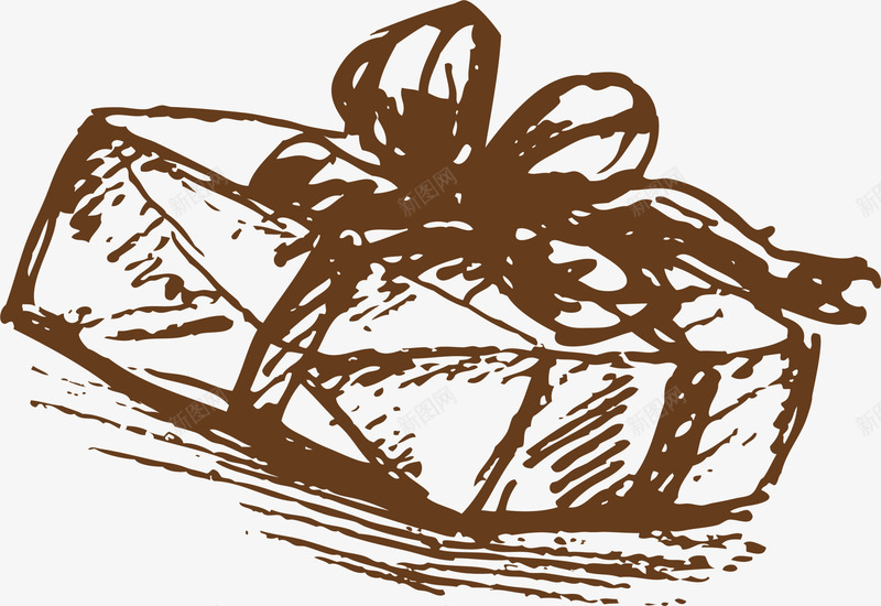 褐色线条礼盒png免抠素材_新图网 https://ixintu.com 圣诞礼物 生日礼物 简约礼品 线条礼品 褐色礼盒