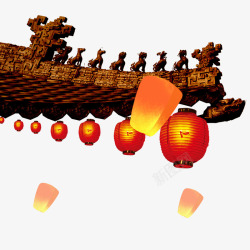 中国风复古节日屋檐灯笼素材