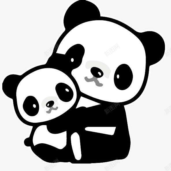 两只熊猫png免抠素材_新图网 https://ixintu.com 动物 卡通 可爱熊猫 熊猫 黑白