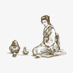 日本文化艺伎头像日本手绘矢量图高清图片