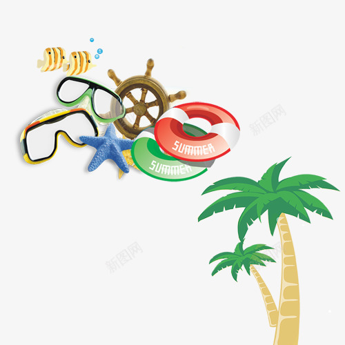 海边旅游装饰图案png免抠素材_新图网 https://ixintu.com 度假 椰树 海滩 游泳圈